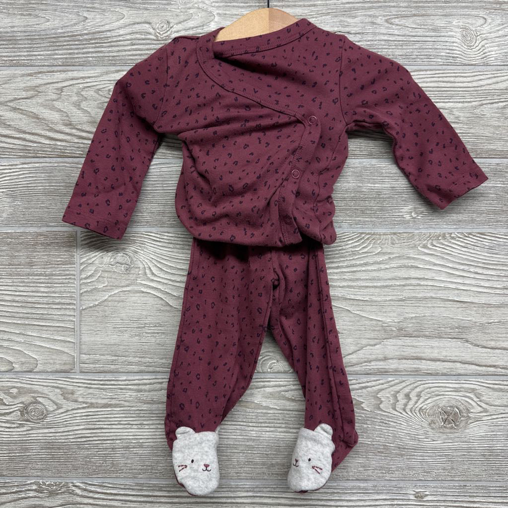 LS Side Snap Bodysuit & Footed Pants Animal Print 6M