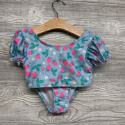 2 Pc Puff Sleeve Swimsuit Strawberries Flowers 5T