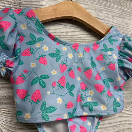 2 Pc Puff Sleeve Swimsuit Strawberries Flowers 5T