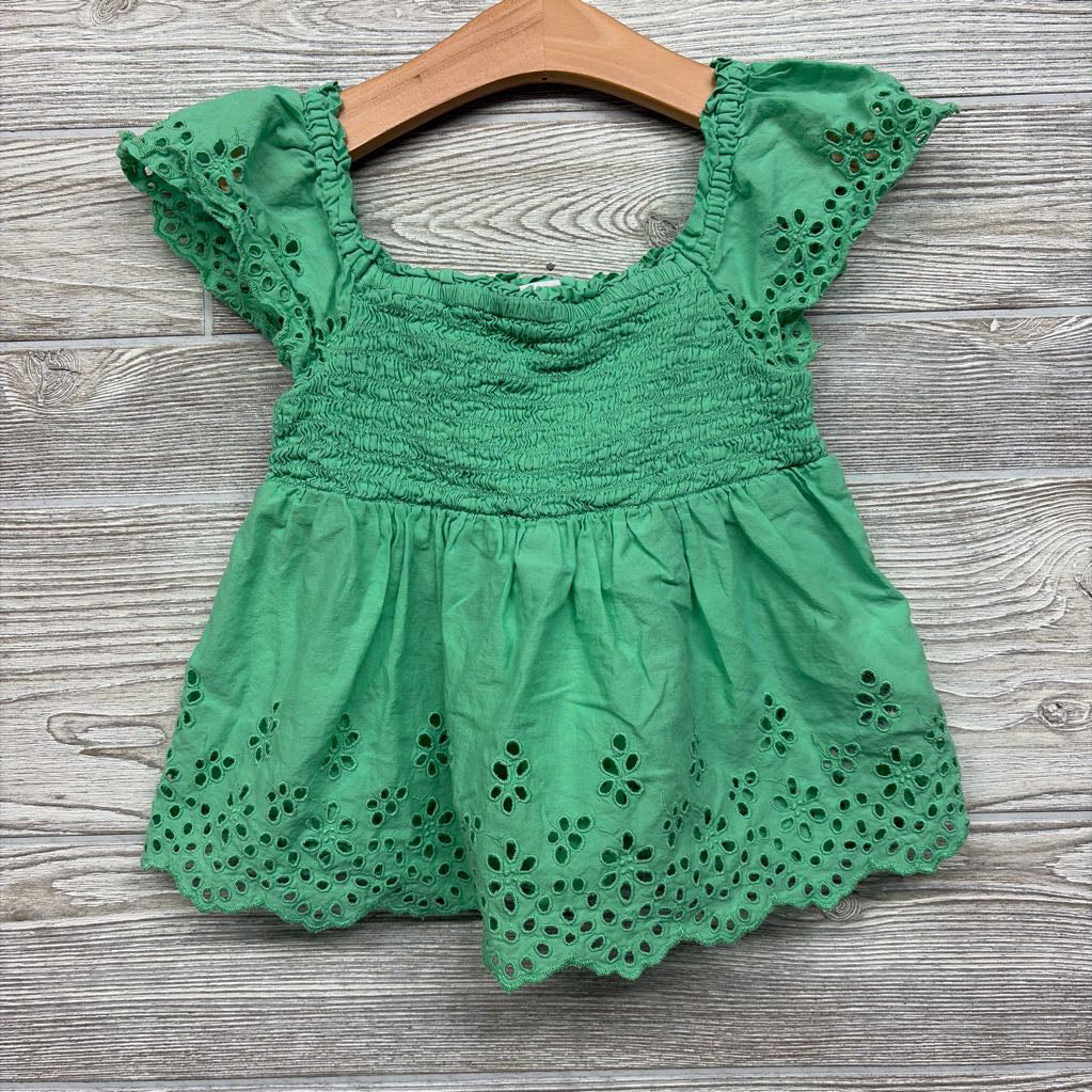 Flutter Sleeve Eyelet Smocked Shirt 6-7