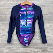 LS Zip Up Swimsuit Flowers Palm Trees 6-6X