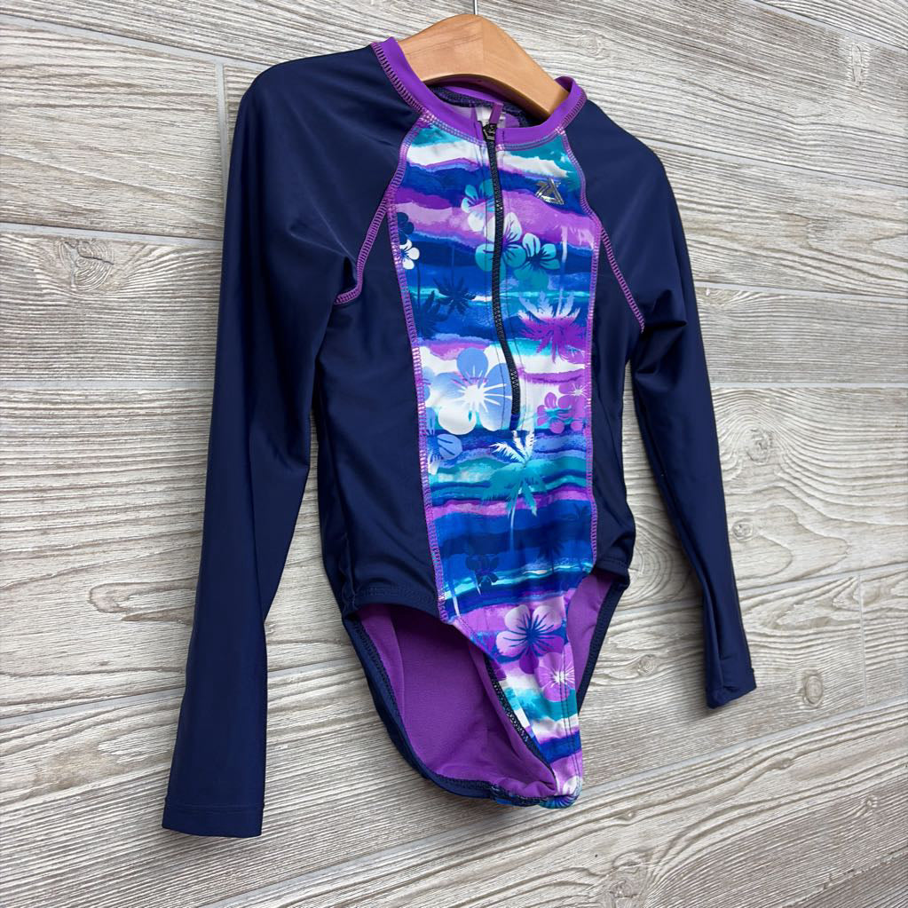 LS Zip Up Swimsuit Flowers Palm Trees 6-6X