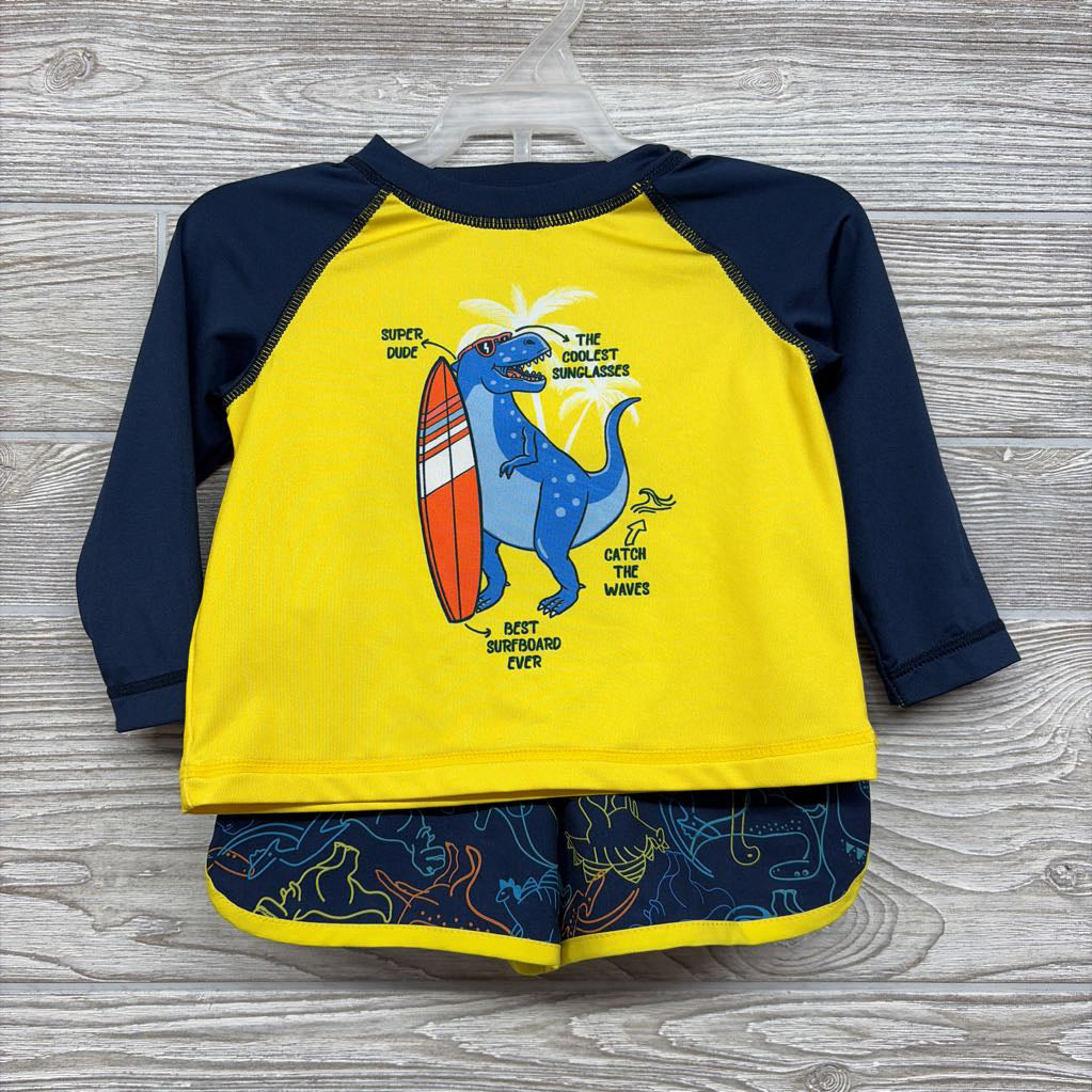 NEW LS Rash Guard & Swim Trunks Dinosaurs Super Dude 6-9M