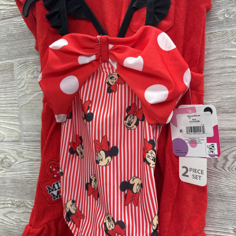 NEW Swimsuit & Terry Swim Cover Up Minnie Mouse Stripes 5T