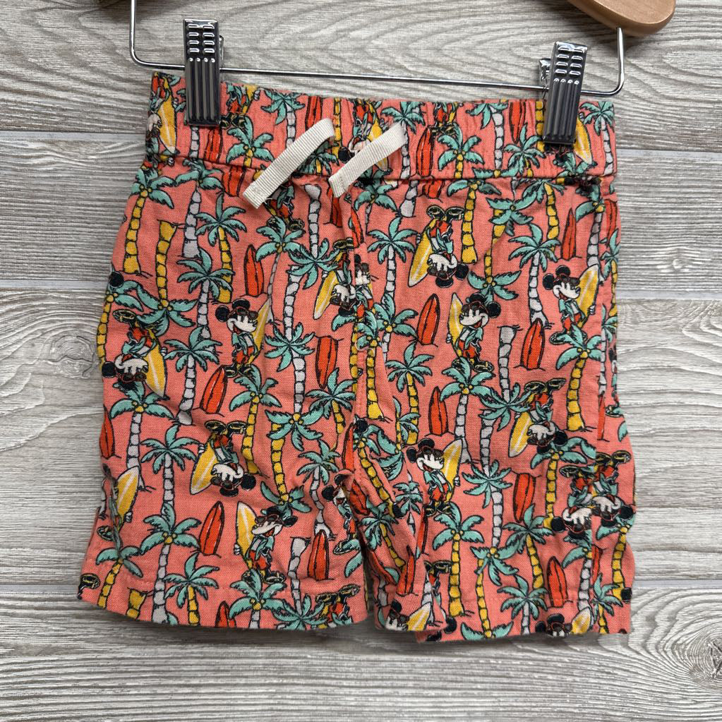 Linen Blend Button Up Shirt & Pull On Shorts Mickey Mouse Surf Boards 3T