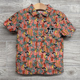 Linen Blend Button Up Shirt & Pull On Shorts Mickey Mouse Surf Boards 3T