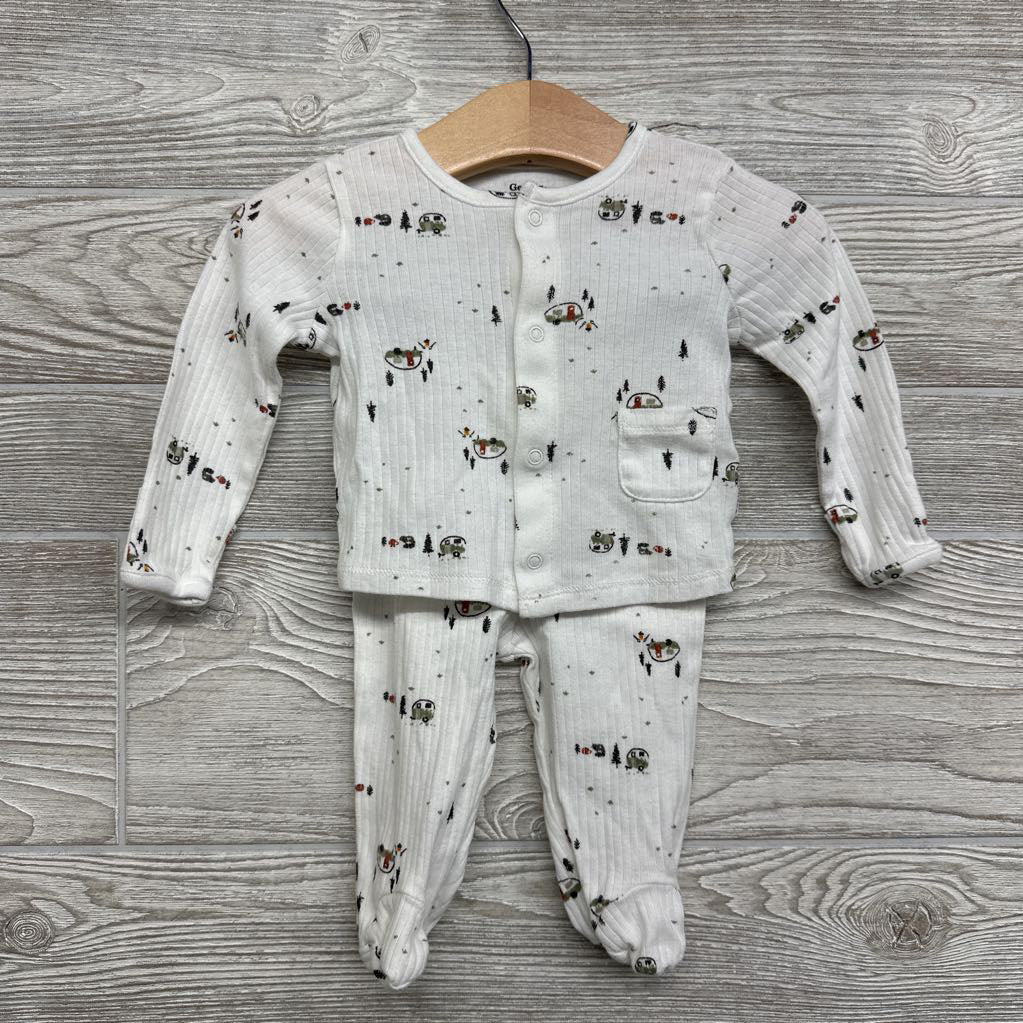 LS Ribbed Snap Shirt & Footed Pants Campers 0-3M
