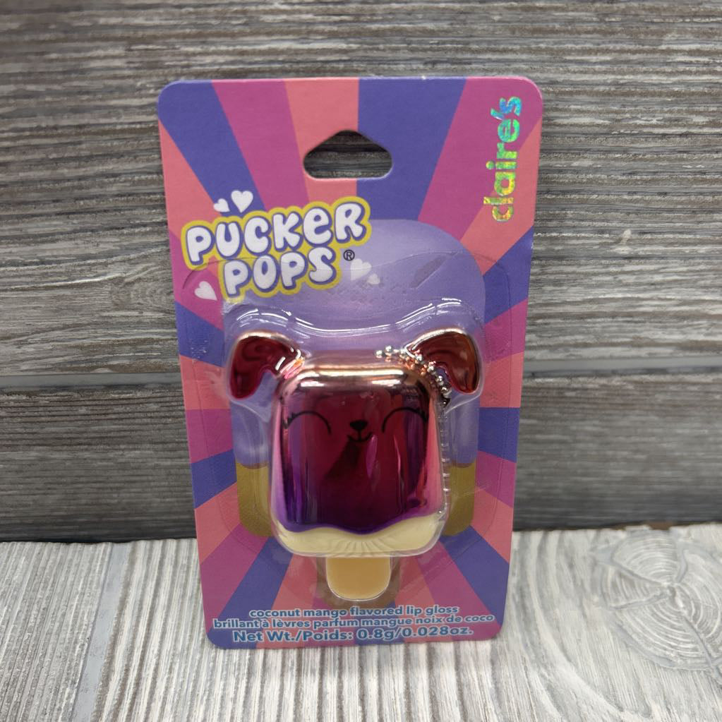 NEW Pucker Pops Coconut Mango Flavored Lip Gloss Metallic Dog