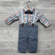 LS Plaid Button Up Bodysuit & Suspender Pants W/ Bowtie 3M