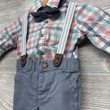 LS Plaid Button Up Bodysuit & Suspender Pants W/ Bowtie 3M