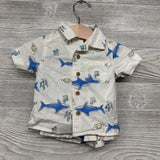 Button Up Shirt & Shorts Sharks Fish 3M
