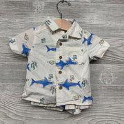 Button Up Shirt & Shorts Sharks Fish 3M