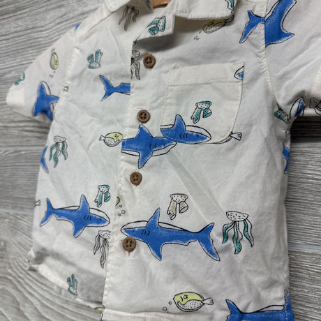 Button Up Shirt & Shorts Sharks Fish 3M