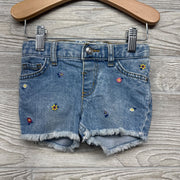 Denim Shorts Frayed Embroidered Flowers 2T