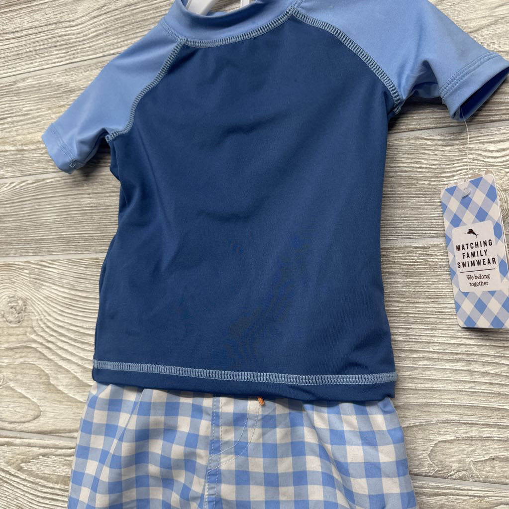 NEW Rash Guard & Swim Trunks Gingham 12M