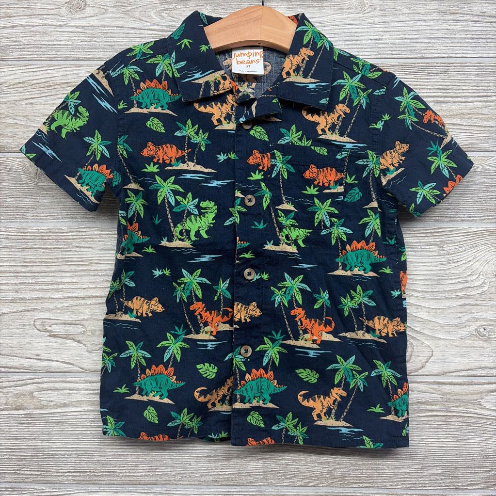 SS Button Up Shirt Dinosaurs & Palm Trees 3t