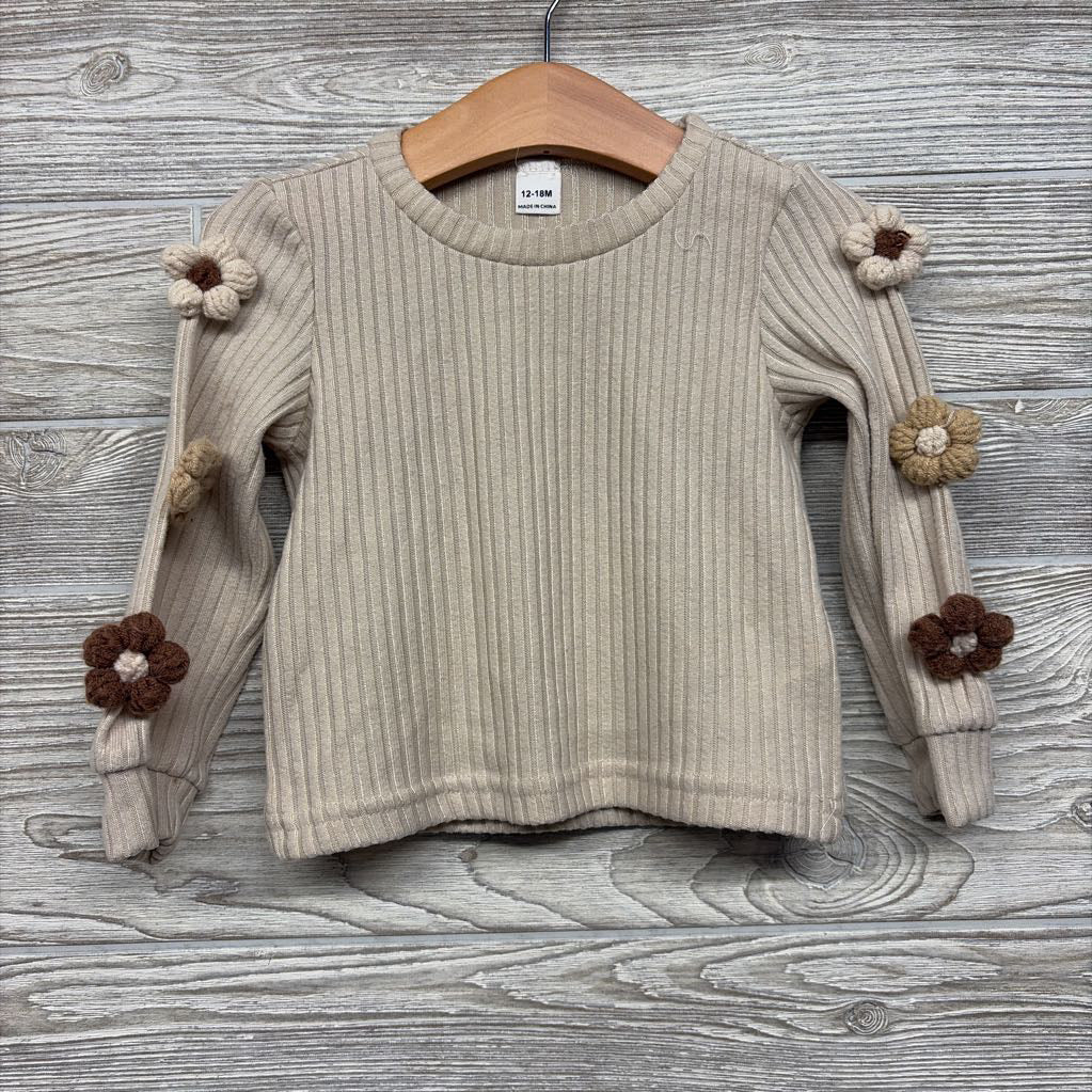 Ribbed Ls Shirt Crochet Flowers 12-18M