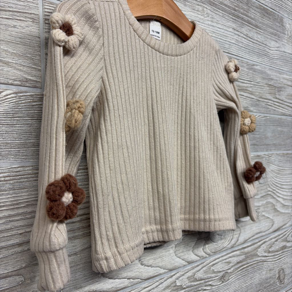 Ribbed Ls Shirt Crochet Flowers 12-18M