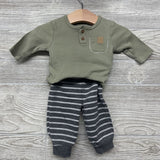 LS Ribbed Henley Bodysuit & French Terry Pants Stripes 0-3M