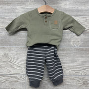 LS Ribbed Henley Bodysuit & French Terry Pants Stripes 0-3M