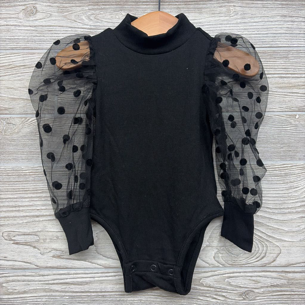 Ribbed LS Tulle Sleeve Bodysuit 9-12M