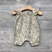 Quilted Flutter Sleeve Romper Flowers NB