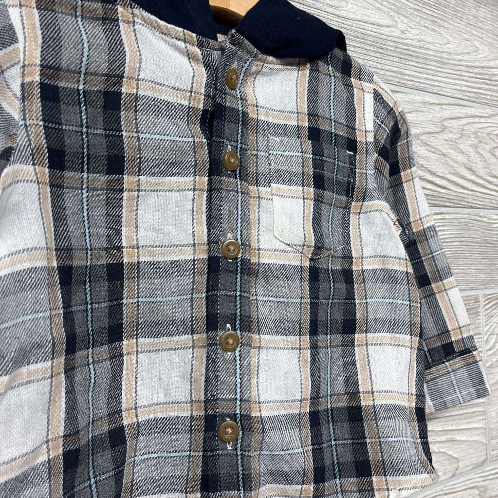 Plaid Button Up Shirt W/ Hood 12M