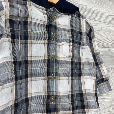Plaid Button Up Shirt W/ Hood 12M