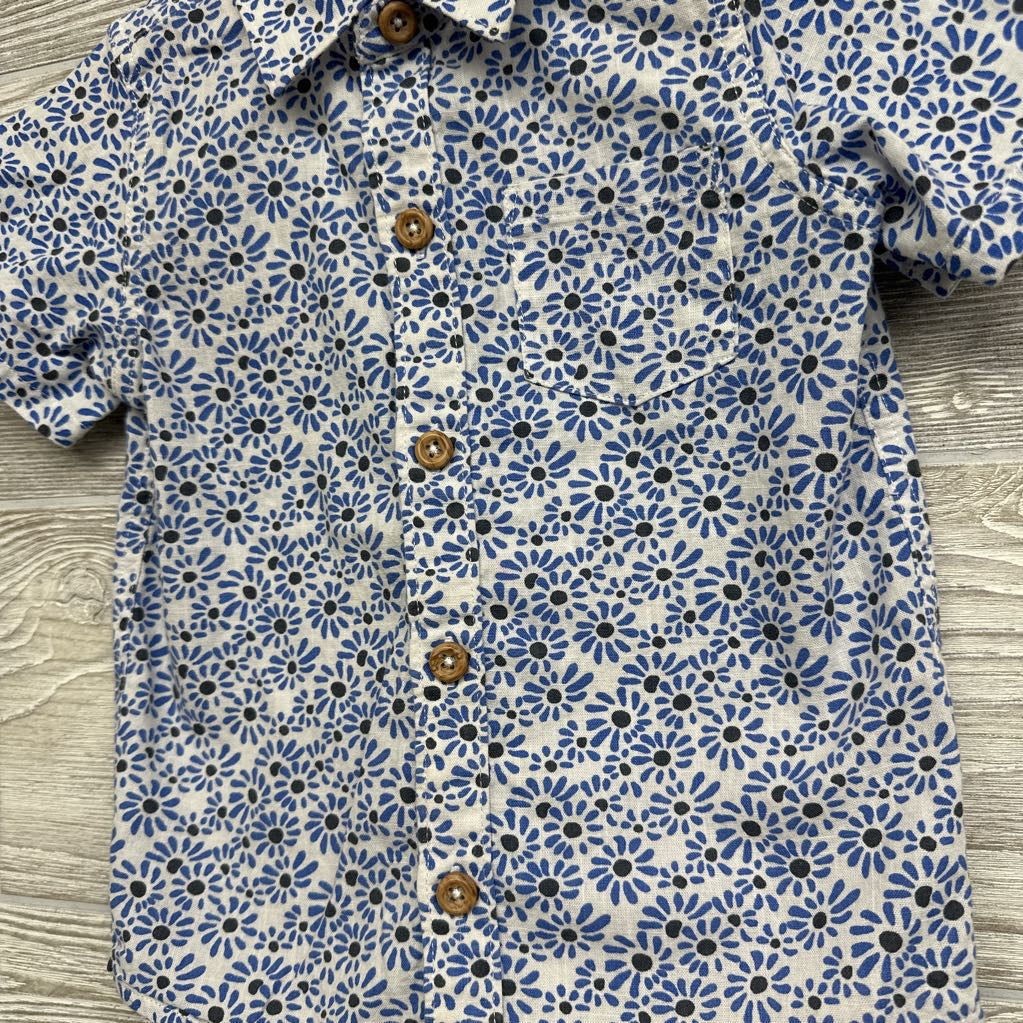 Linen Button Up SS Shirt Flowers 4t