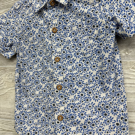 Linen Button Up SS Shirt Flowers 4t