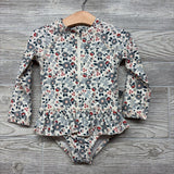1/4 Zip LS Swimsuit Ruffle Flowers 2t
