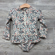 1/4 Zip LS Swimsuit Ruffle Flowers 2t