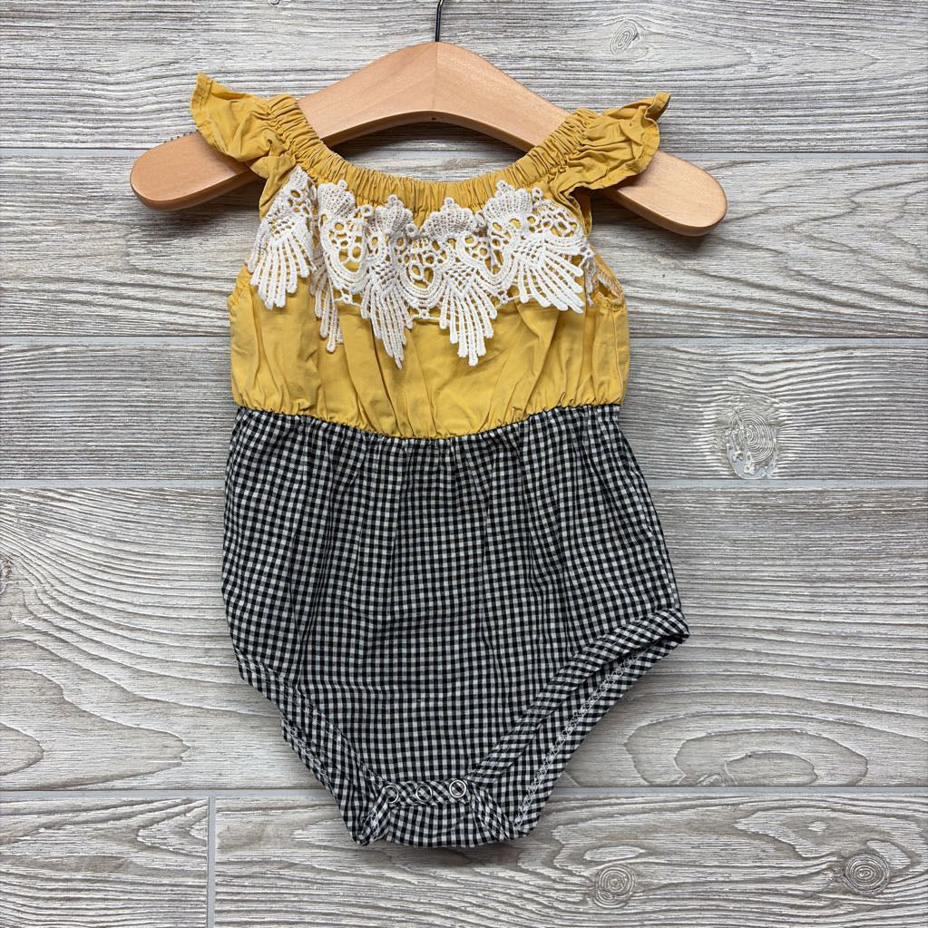 Bubble Romper Gingham Lace 9M