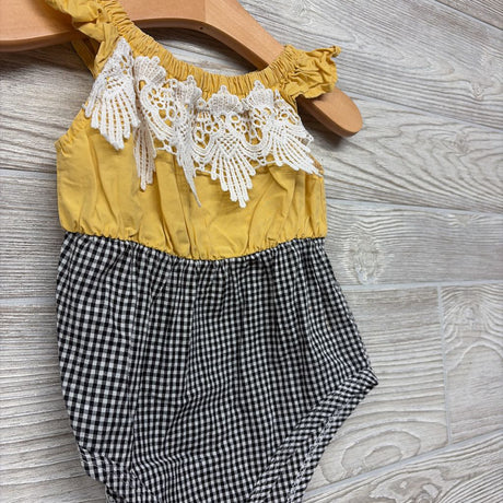 Bubble Romper Gingham Lace 9M