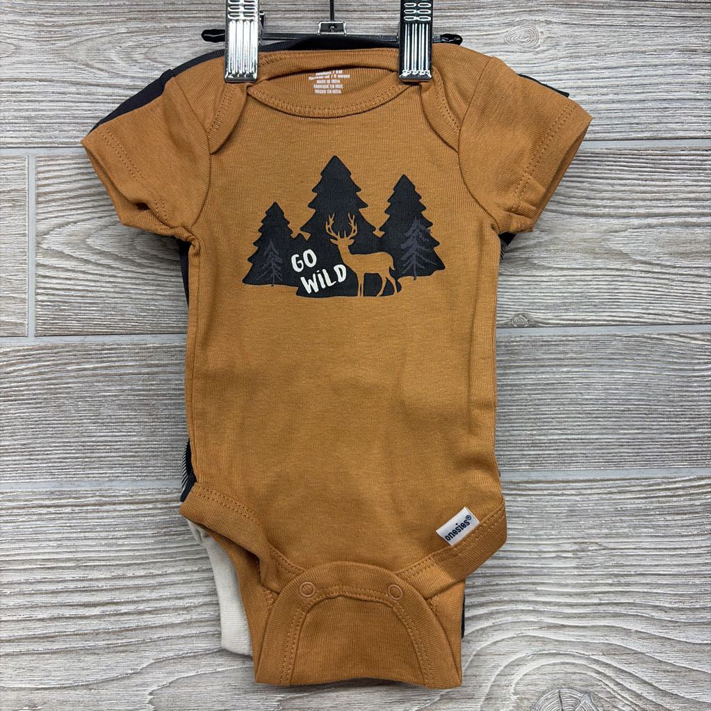 Nw/oT 3 Pk Bodysuits Go Wild Deer Buffalo Plaid NB