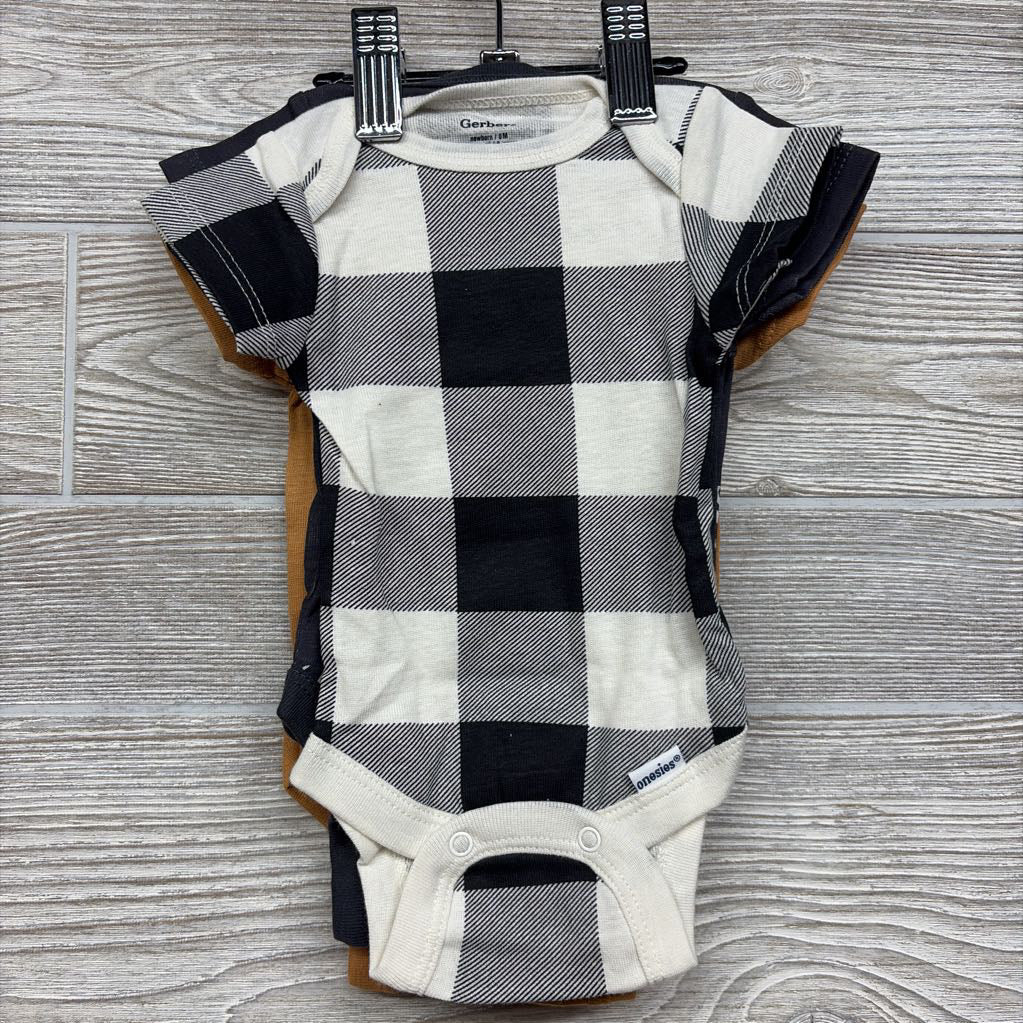 Nw/oT 3 Pk Bodysuits Go Wild Deer Buffalo Plaid NB