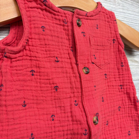 Tank Gauze Henley Shorty Romper Anchors NB