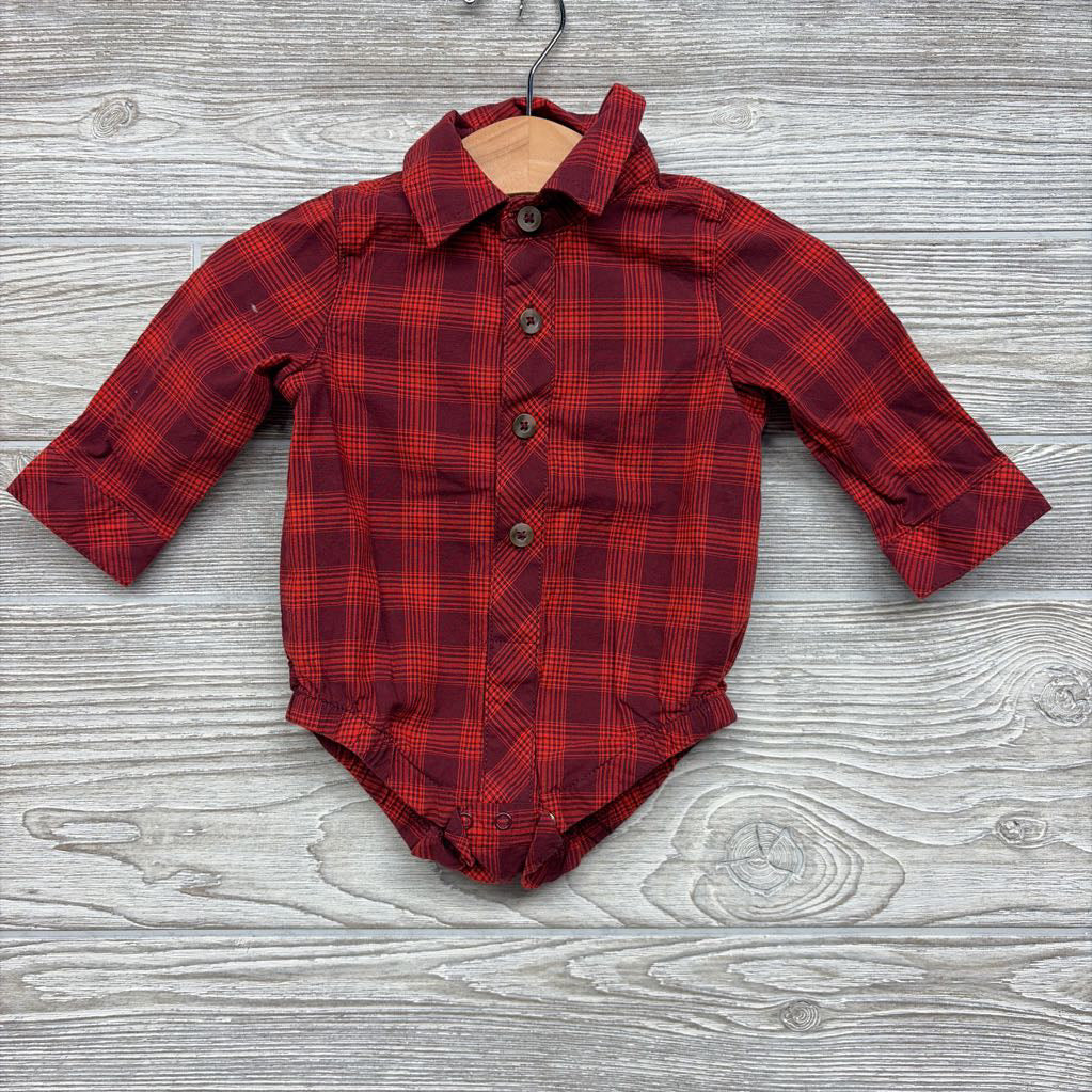 LS Plaid Button Up Bodysuit 0-3M