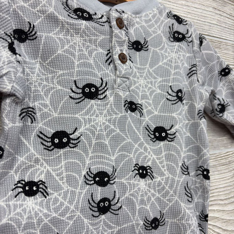 LS Waffle Knit Henley Outfit Spiders Webs 0-3M