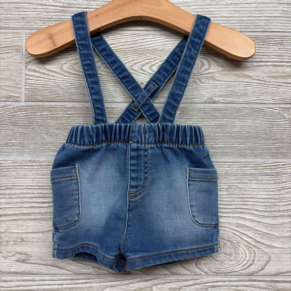 Knit Denim Suspender Shorts 0-3M