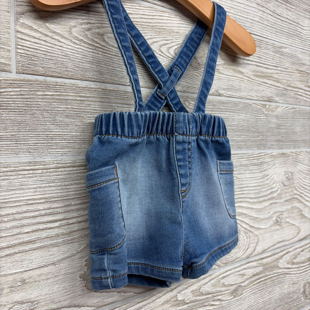 Knit Denim Suspender Shorts 0-3M