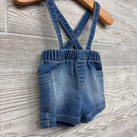 Knit Denim Suspender Shorts 0-3M