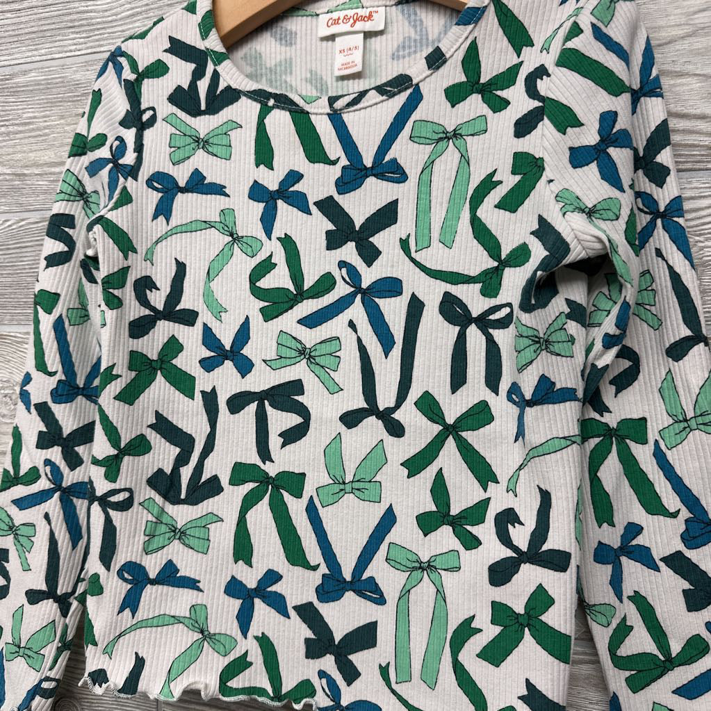 Lettuce Trim Ribbed LS Shirt Bows 4-5
