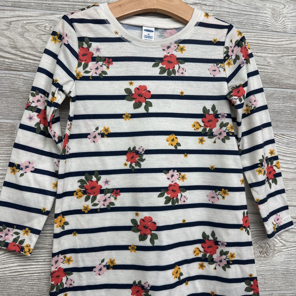 LS Pj Gown Stripes & Flowers 4t