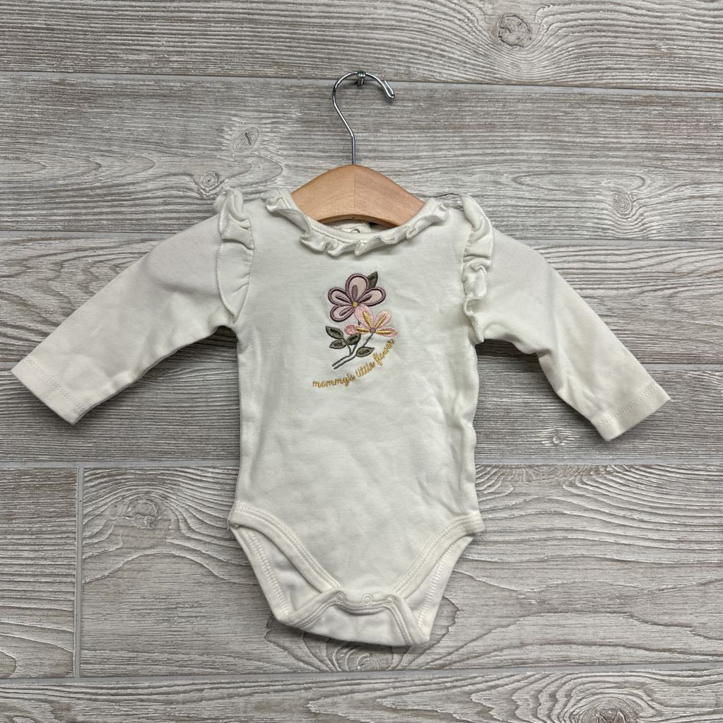 LS Bodysuit Ruffle Shoulder Mommy's Little Flower 3-6M