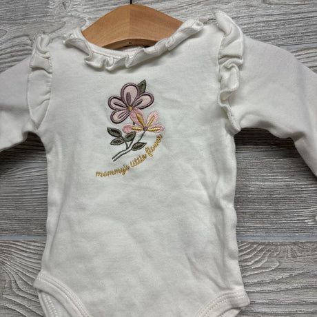 LS Bodysuit Ruffle Shoulder Mommy's Little Flower 3-6M