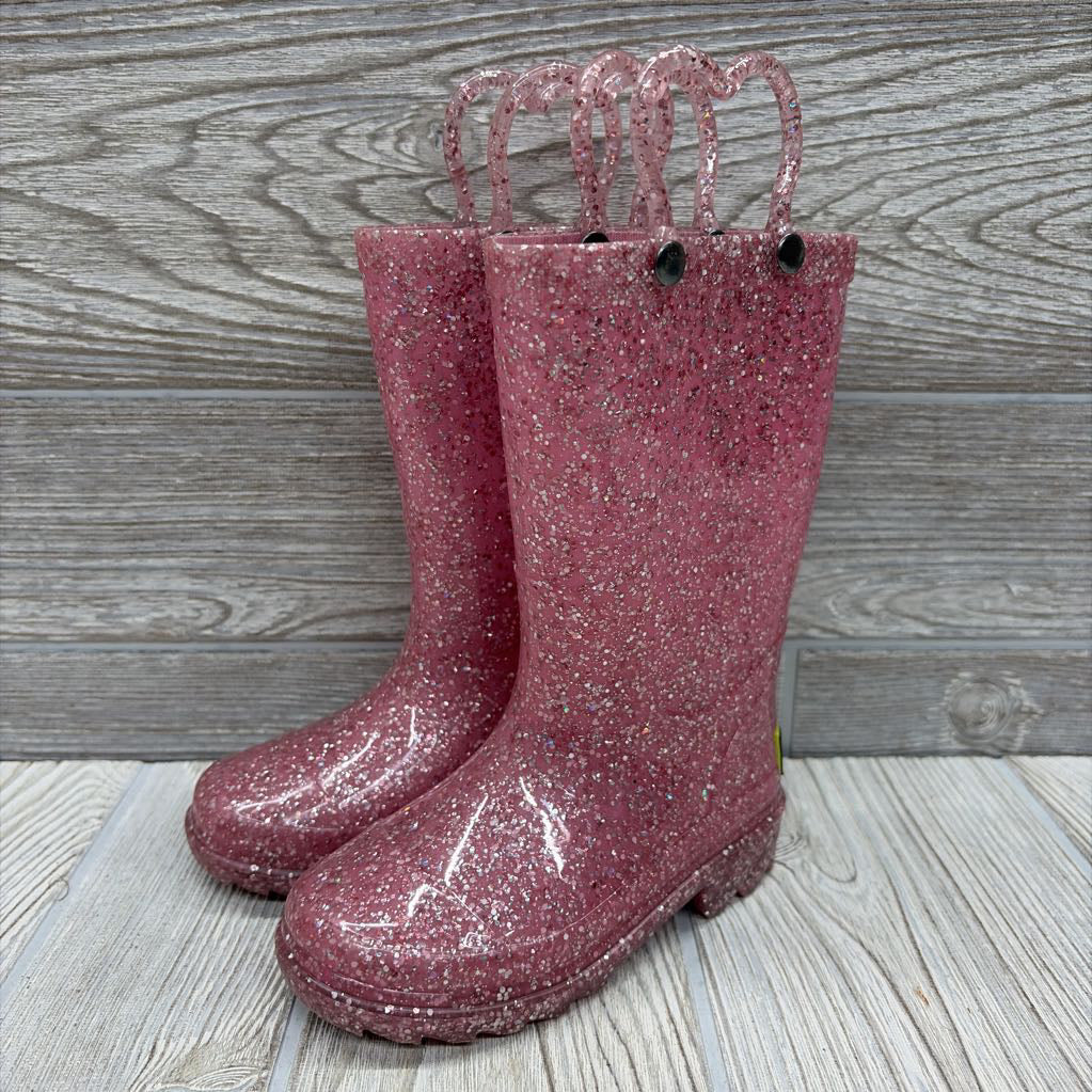 Light Up Glitter Rainboots Heart Handles 6C