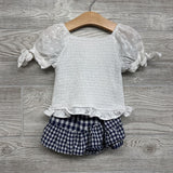 Smocked Puff Sleeve Eyelet Shirt & Gingham Skort 6