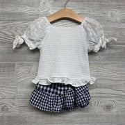 Smocked Puff Sleeve Eyelet Shirt & Gingham Skort 6