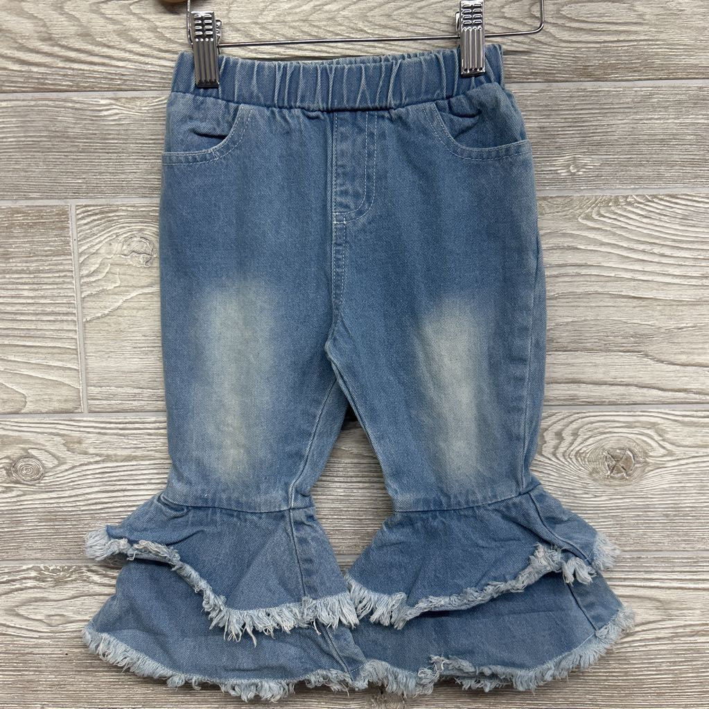 Ruffle Bell Bottom Jeans Frayed 2T